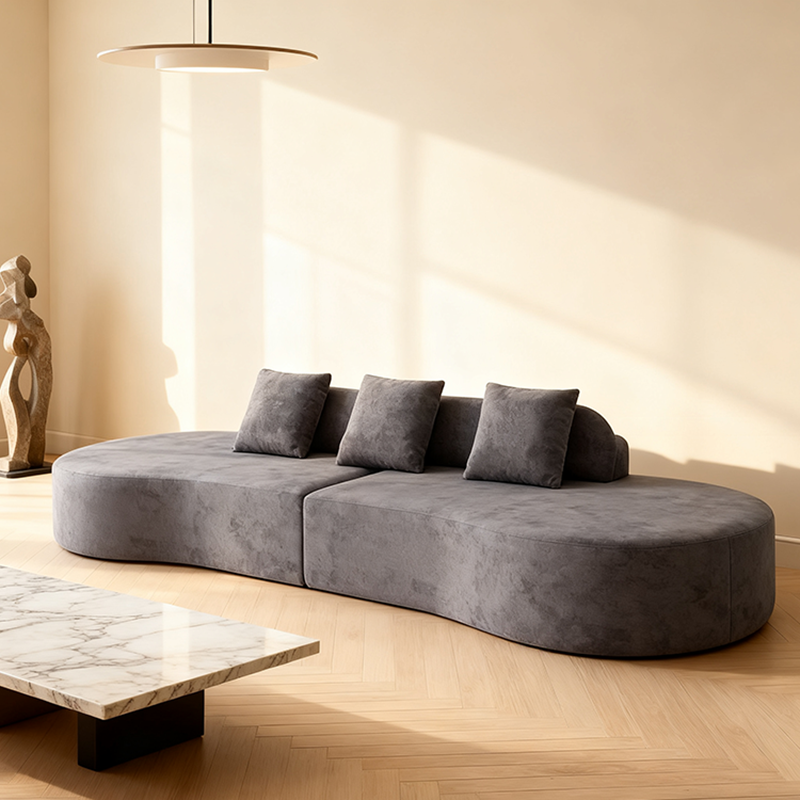 Contemporary Scandinavian Curved Streamline Fabric Sofa - Low Profile Accent Chair For Living Room