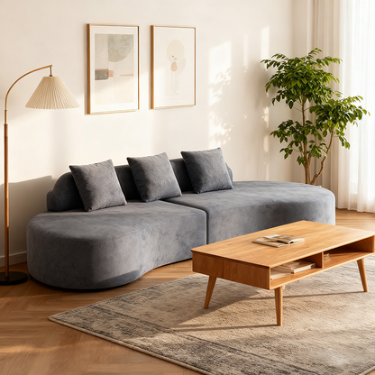 Contemporary Scandinavian Curved Streamline Fabric Sofa - Low Profile Accent Chair For Living Room