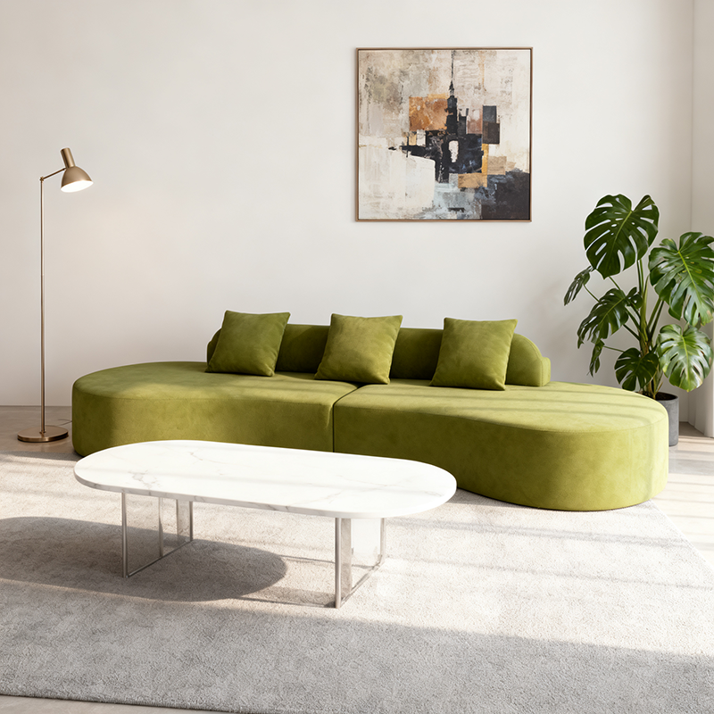 Contemporary Scandinavian Curved Streamline Fabric Sofa - Low Profile Accent Chair For Living Room