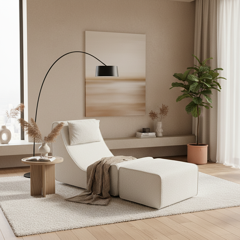 Modern Minimalist Compressed Sherpa Sofa - Wave-Shaped S-Curve Lounge Chair For Living Room