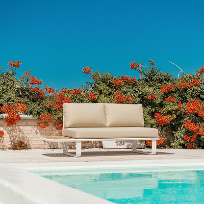 Minimalist Outdoor Teak & Aluminum Sofa - 1/2 Seater For Outdoor Patio & Garden