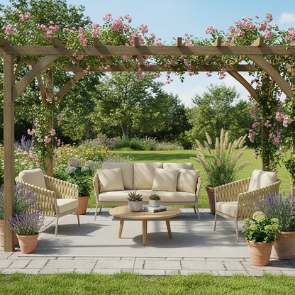 Traditional French Outdoor Rope Woven Sofa - 1/2/3 Seater For Balcony & Outdoor Patio