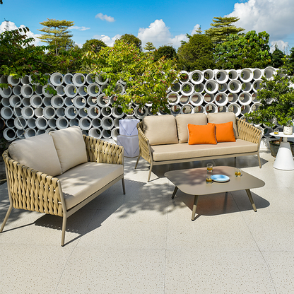 Traditional French Outdoor Rope Woven Sofa - 1/2/3 Seater For Balcony & Outdoor Patio