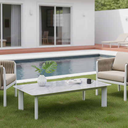 Minimalist Aluminum Alloy Outdoor Table - Scratch-Resistant Sintered Stone Top Outdoor Coffee Table For Outdoor