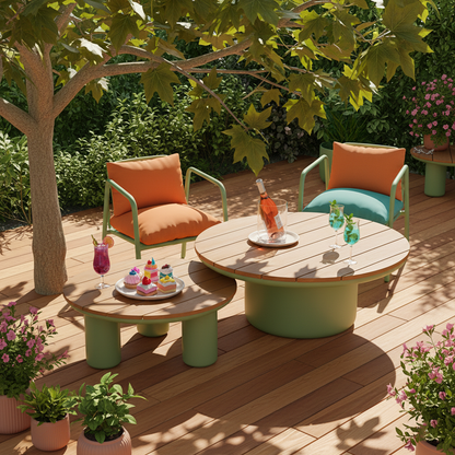 Traditional Solid Teak Wood Top Outdoor Coffee Table - Aluminum Outdoor Table For Outdoor Patio