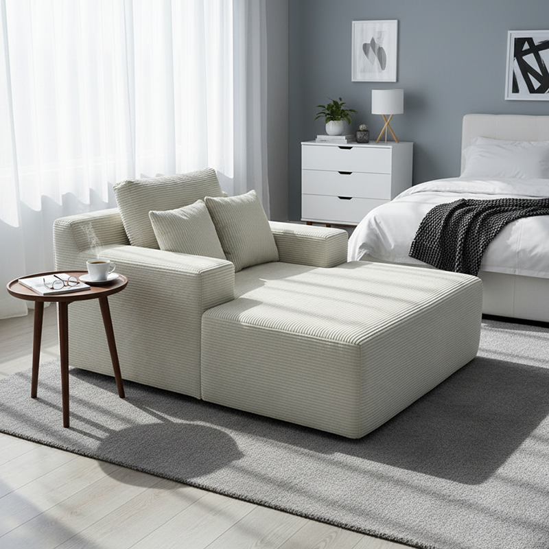 Scandinavian Lightweight Skeletal-Free Single Compression Sofa - High-Density High-Resilience Foam Corduroy Lounge Chair For Living Room