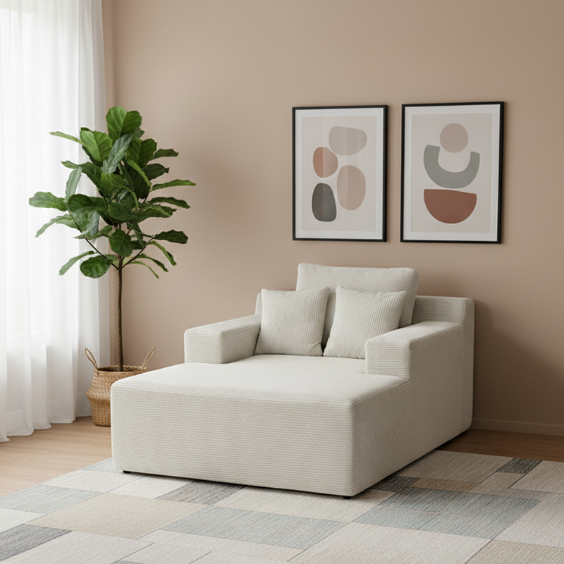 Scandinavian Lightweight Skeletal-Free Single Compression Sofa - High-Density High-Resilience Foam Corduroy Lounge Chair For Living Room