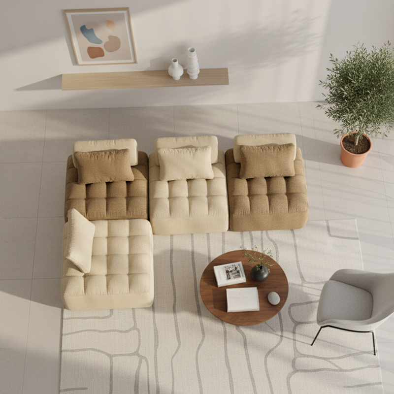 Retro Modular Free-Combination Compression Sectional Sofa - High-Density High-Resilience Foam Chenille Modular Sofa For Living Room