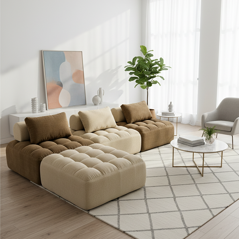 Retro Modular Free-Combination Compression Sectional Sofa - High-Density High-Resilience Foam Chenille Modular Sofa For Living Room