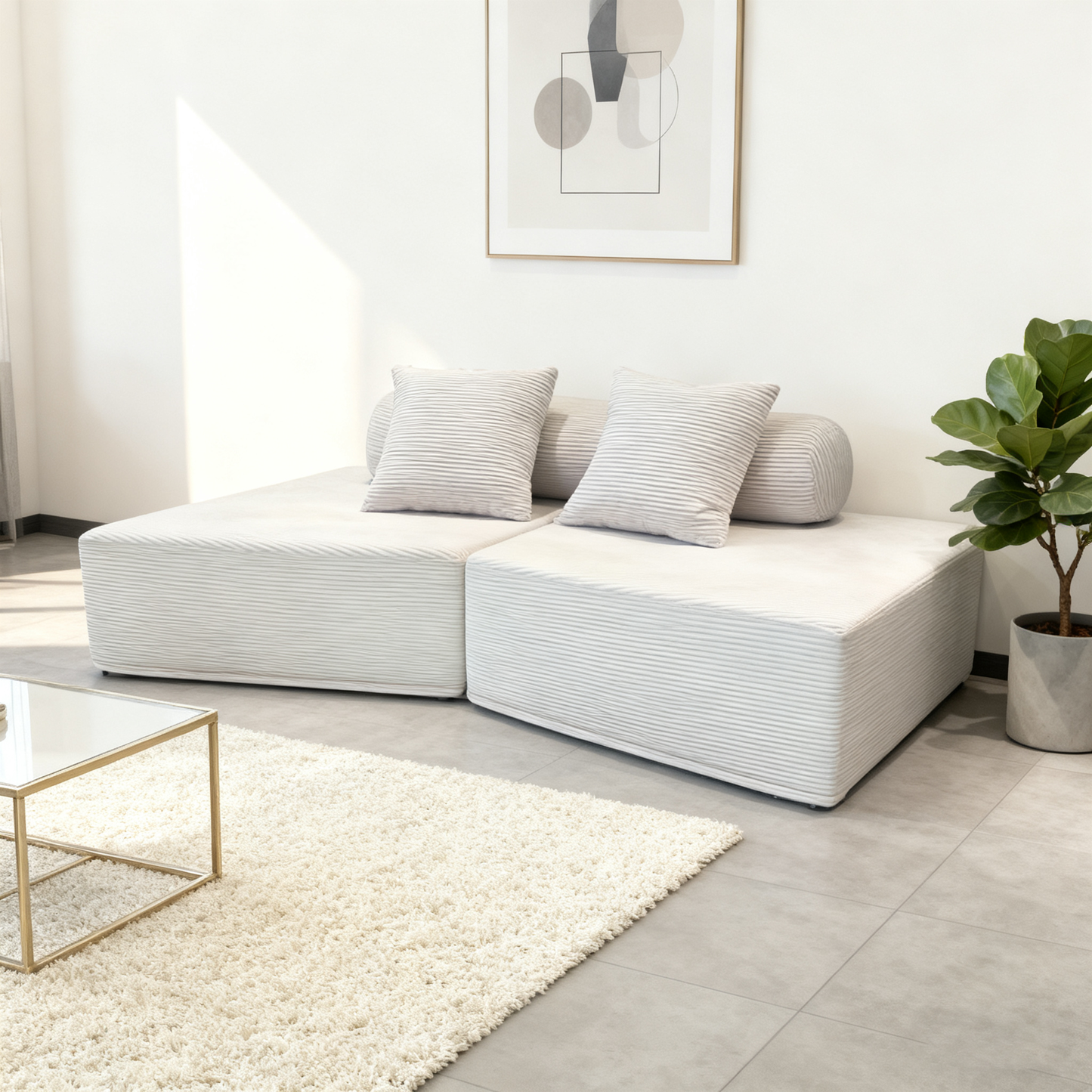 Minimalist Trapezoidal Sectional Compression Sofa - High-Density Rebound Foam Silent Frameless Corduroy Lounge Chair For Living Room