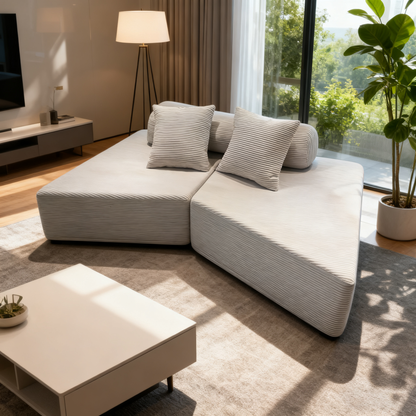 Minimalist Trapezoidal Sectional Compression Sofa - High-Density Rebound Foam Silent Frameless Corduroy Lounge Chair For Living Room