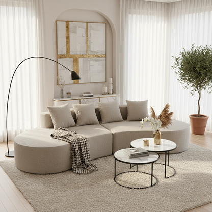 Nordic Dual-Oval Sectional Compression Sofa - Frameless Silent High-Resilience Foam Chenille Lounge Sofa For Living Room