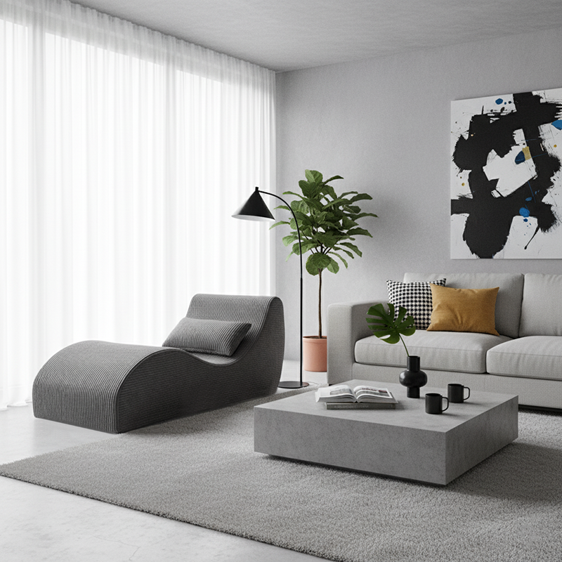 Contemporary Scandinavian Corduroy Compressed Accent Sofa - Wave-Shaped Lounge Chair For Living Room