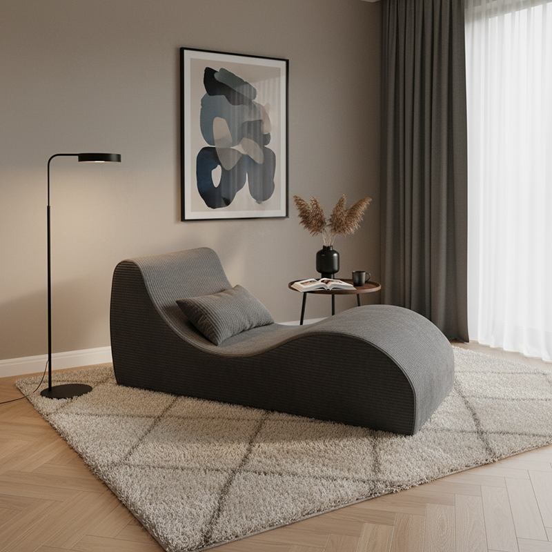 Contemporary Scandinavian Corduroy Compressed Accent Sofa - Wave-Shaped Lounge Chair For Living Room