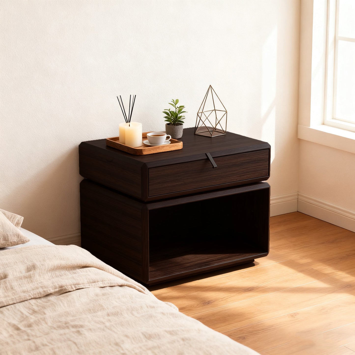 Vintage Rotatable Nightstand - Durable & Sturdy Plywood Side Table For Bedroom