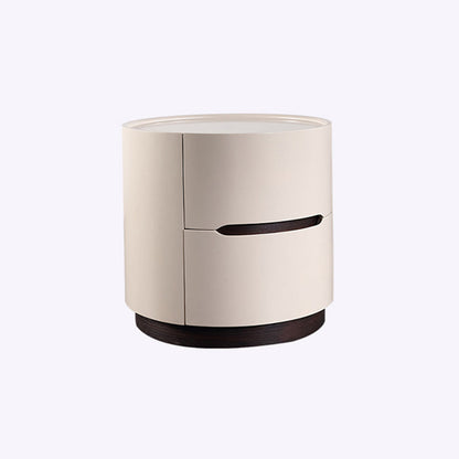 Round Anti-Collision Rotatable Nightstand - Luxury Design Practical Storage Board Side Table 2-Drawer For Bedroom