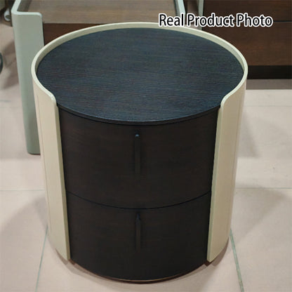 Contemporary Retro Nightstand - Space Aesthetic Highlight & Cylindrical Anti-Collision Design Bedside Table 2-Drawer For Bedroom