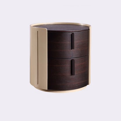 Contemporary Retro Nightstand - Space Aesthetic Highlight & Cylindrical Anti-Collision Design Bedside Table 2-Drawer For Bedroom