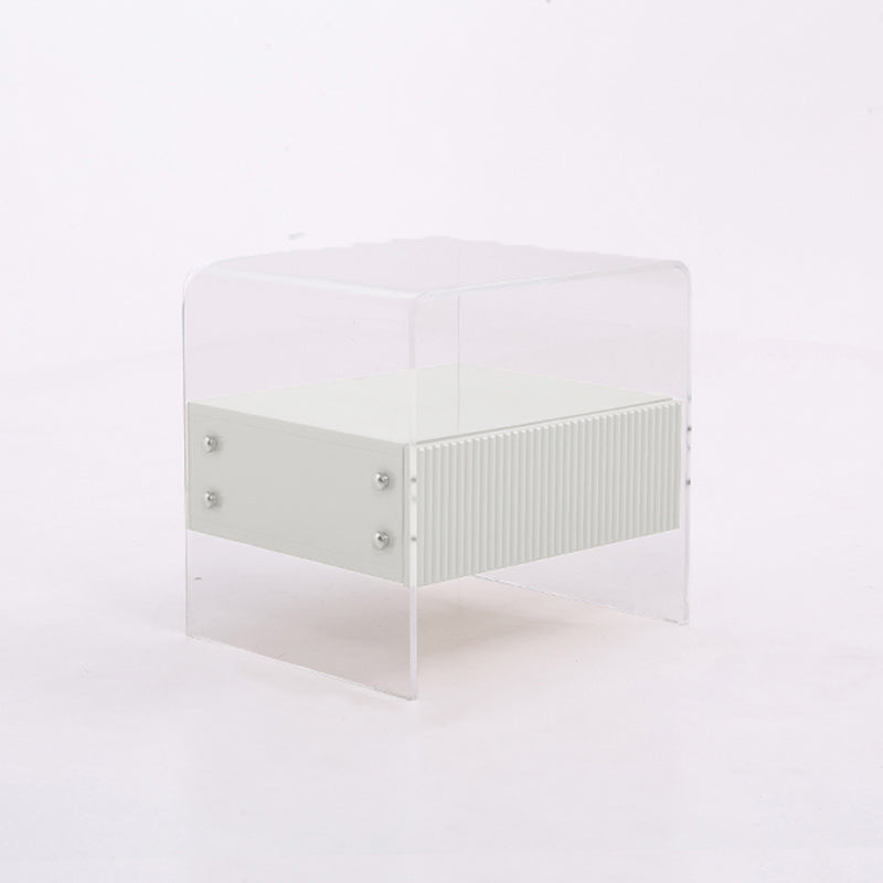 Transparent Acrylic Nightstand - Minimalist Sturdy U-Shaped Support Legs Bedside Table 1-Drawer For Bedroom & Living Room