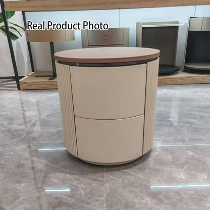 Contemporary Luxury Cylindrical Nightstand - Press-to-Open Bedside Table 2-Drawer For Bedroom