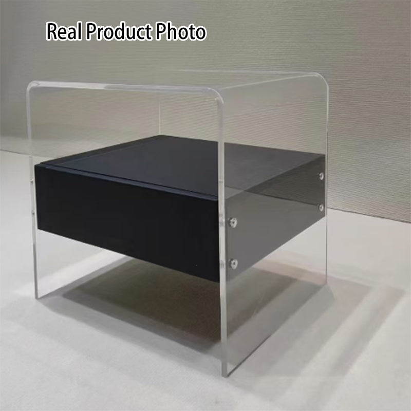 Acrylic Industrial-Style Nightstand - Functional Aesthetics Rectangular Bedside Table 1-Drawer For Bedroom & Living Room