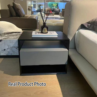 Contemporary Industrial Nightstand - Versatile Style & Ultra-Minimalist Hidden Handle Bedside Table 2-Drawer For Bedroom