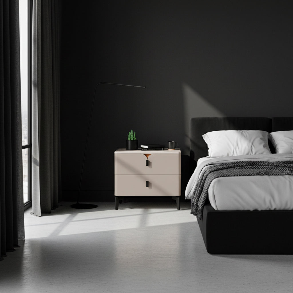 Eco-Friendly E1 Grade MDF Nightstand - Modern Minimalist Style Rectangular Bedside Table 2-Drawer For Bedroom