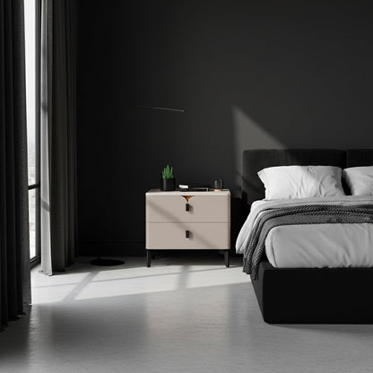 Eco-Friendly E1 Grade MDF Nightstand - Modern Minimalist Style Rectangular Bedside Table 2-Drawer For Bedroom