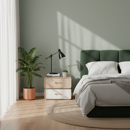 Nordic Style 360° Rotating Nightstand - Morandi Colors Eco Material Rectangular Bedside Table 2-Drawer For Bedroom & Living Room