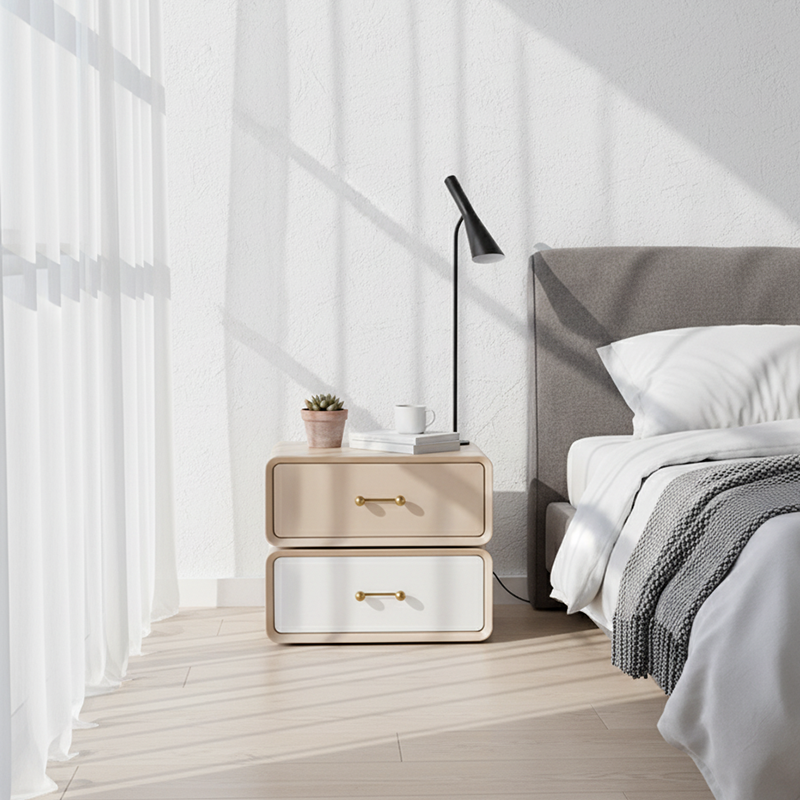 Nordic Style 360° Rotating Nightstand - Morandi Colors Eco Material Rectangular Bedside Table 2-Drawer For Bedroom & Living Room