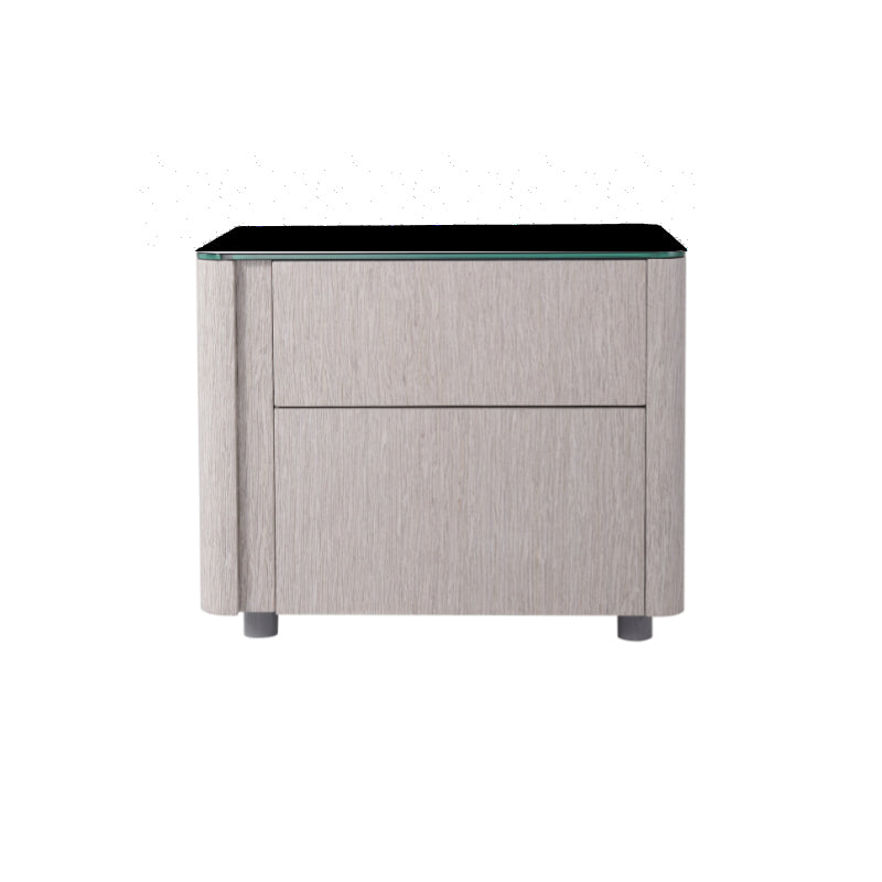 Sleek Style & Effortless Storage Nightstand - Tempered Glass Top & Push-to-Open Bedside Table 2-Drawer For Bedroom