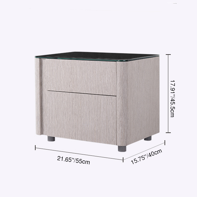 Sleek Style & Effortless Storage Nightstand - Tempered Glass Top & Push-to-Open Bedside Table 2-Drawer For Bedroom