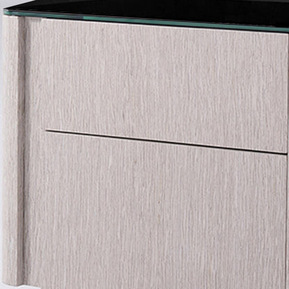 Sleek Style & Effortless Storage Nightstand - Tempered Glass Top & Push-to-Open Bedside Table 2-Drawer For Bedroom