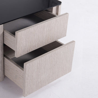 Sleek Style & Effortless Storage Nightstand - Tempered Glass Top & Push-to-Open Bedside Table 2-Drawer For Bedroom
