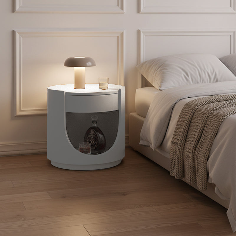 Scandinavian Style Round Nightstand - Space-Maximizing Storage Magic Bedside Table 1-Drawer For Bedroom