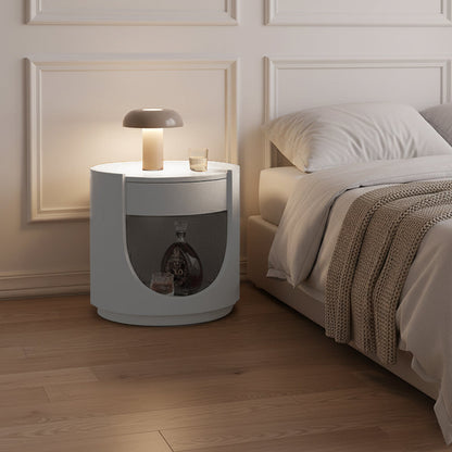 Scandinavian Style Round Nightstand - Space-Maximizing Storage Magic Bedside Table 1-Drawer For Bedroom