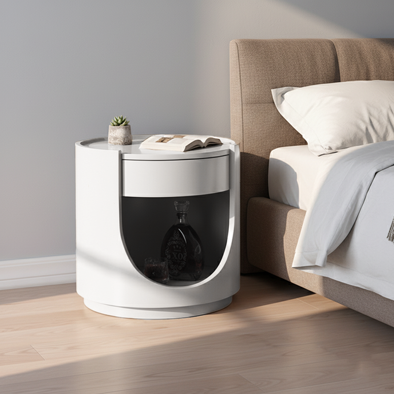 Scandinavian Style Round Nightstand - Space-Maximizing Storage Magic Bedside Table 1-Drawer For Bedroom