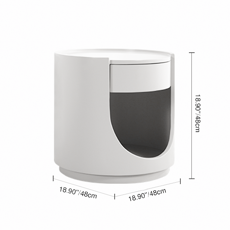 Scandinavian Style Round Nightstand - Space-Maximizing Storage Magic Bedside Table 1-Drawer For Bedroom