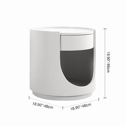 Scandinavian Style Round Nightstand - Space-Maximizing Storage Magic Bedside Table 1-Drawer For Bedroom