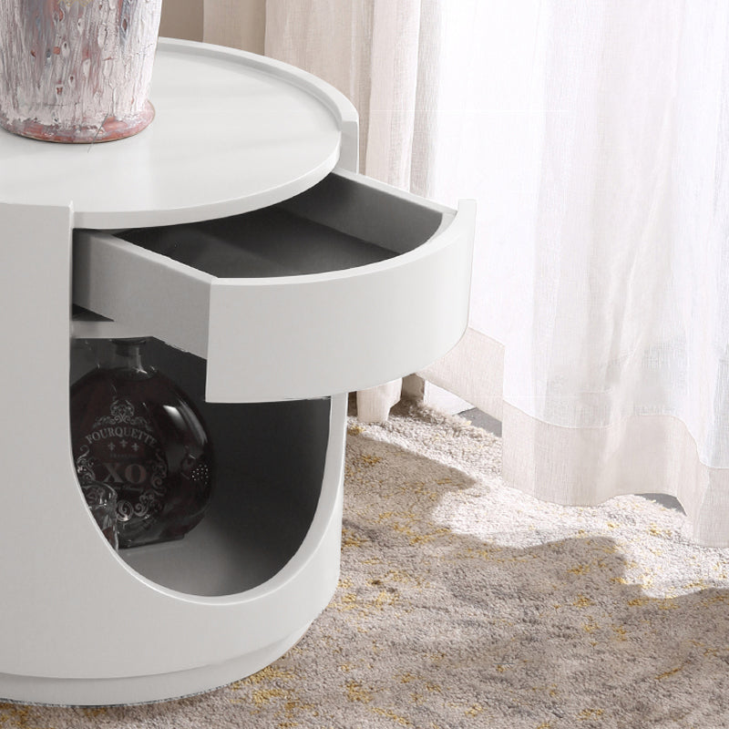 Scandinavian Style Round Nightstand - Space-Maximizing Storage Magic Bedside Table 1-Drawer For Bedroom