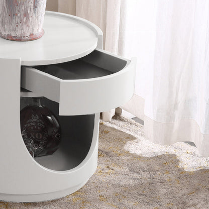 Scandinavian Style Round Nightstand - Space-Maximizing Storage Magic Bedside Table 1-Drawer For Bedroom