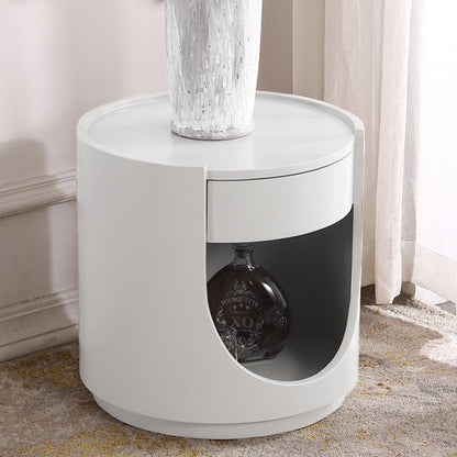 Scandinavian Style Round Nightstand - Space-Maximizing Storage Magic Bedside Table 1-Drawer For Bedroom