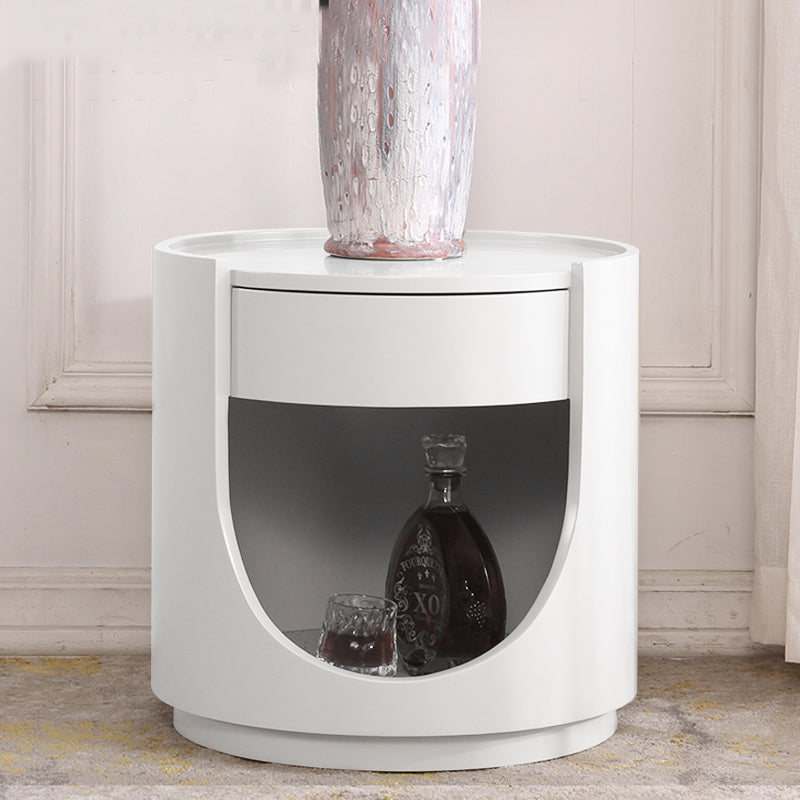 Scandinavian Style Round Nightstand - Space-Maximizing Storage Magic Bedside Table 1-Drawer For Bedroom