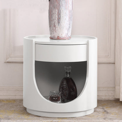 Scandinavian Style Round Nightstand - Space-Maximizing Storage Magic Bedside Table 1-Drawer For Bedroom