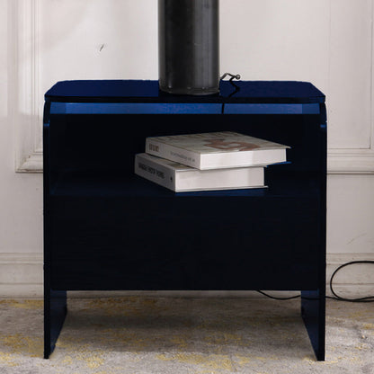 Maximize Storage Industrial Nightstand - Scratch-Resistant Tempered Glass Bedside Table 1-Drawer For Bedroom & Living Room
