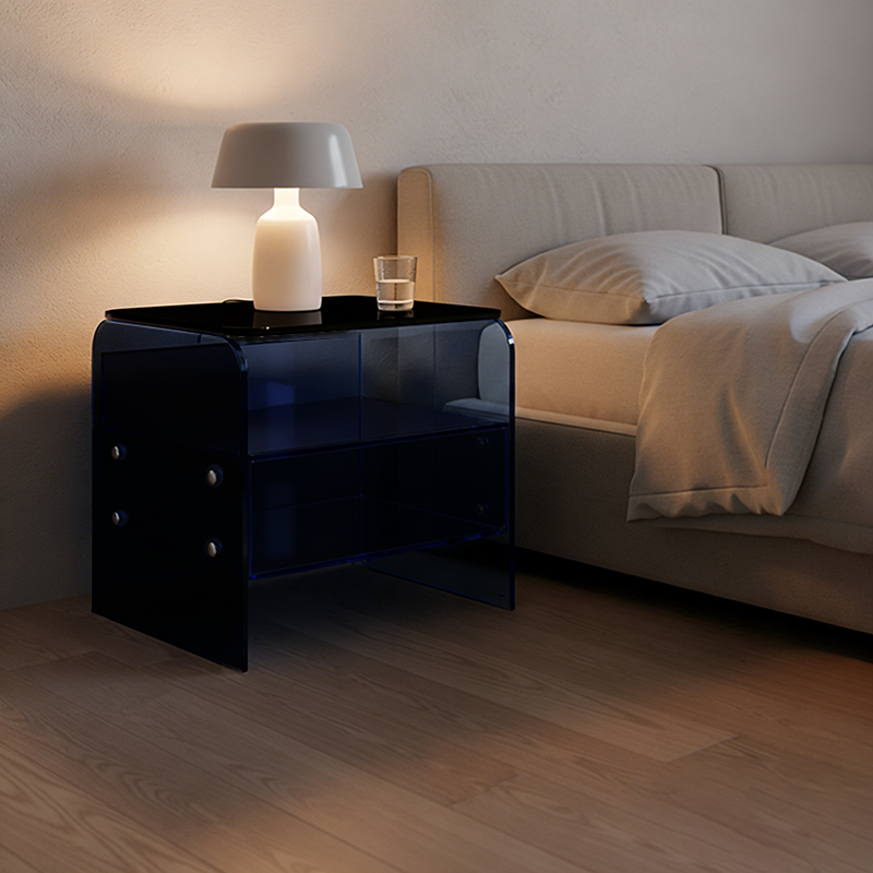 Maximize Storage Industrial Nightstand - Scratch-Resistant Tempered Glass Bedside Table 1-Drawer For Bedroom & Living Room