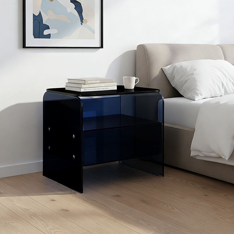 Maximize Storage Industrial Nightstand - Scratch-Resistant Tempered Glass Bedside Table 1-Drawer For Bedroom & Living Room