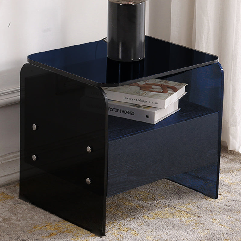 Maximize Storage Industrial Nightstand - Scratch-Resistant Tempered Glass Bedside Table 1-Drawer For Bedroom & Living Room