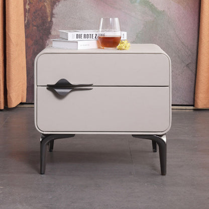 Sleek Storage & Refined Aesthetics Nightstand - Modern Minimalist Rectangular Soft PVC Leather Surface Bedside Table 2-Drawer For Bedroom