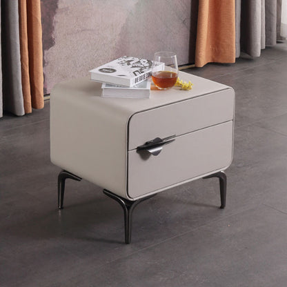 Sleek Storage & Refined Aesthetics Nightstand - Modern Minimalist Rectangular Soft PVC Leather Surface Bedside Table 2-Drawer For Bedroom
